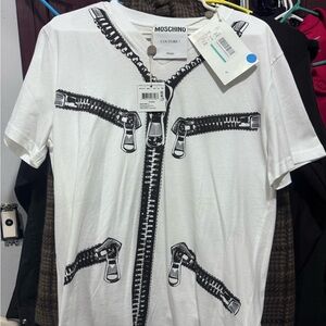 Moschino Black and White Zipper Print Tee